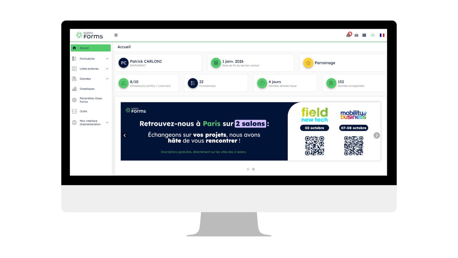 page d'accueil kizeo forms simple fact